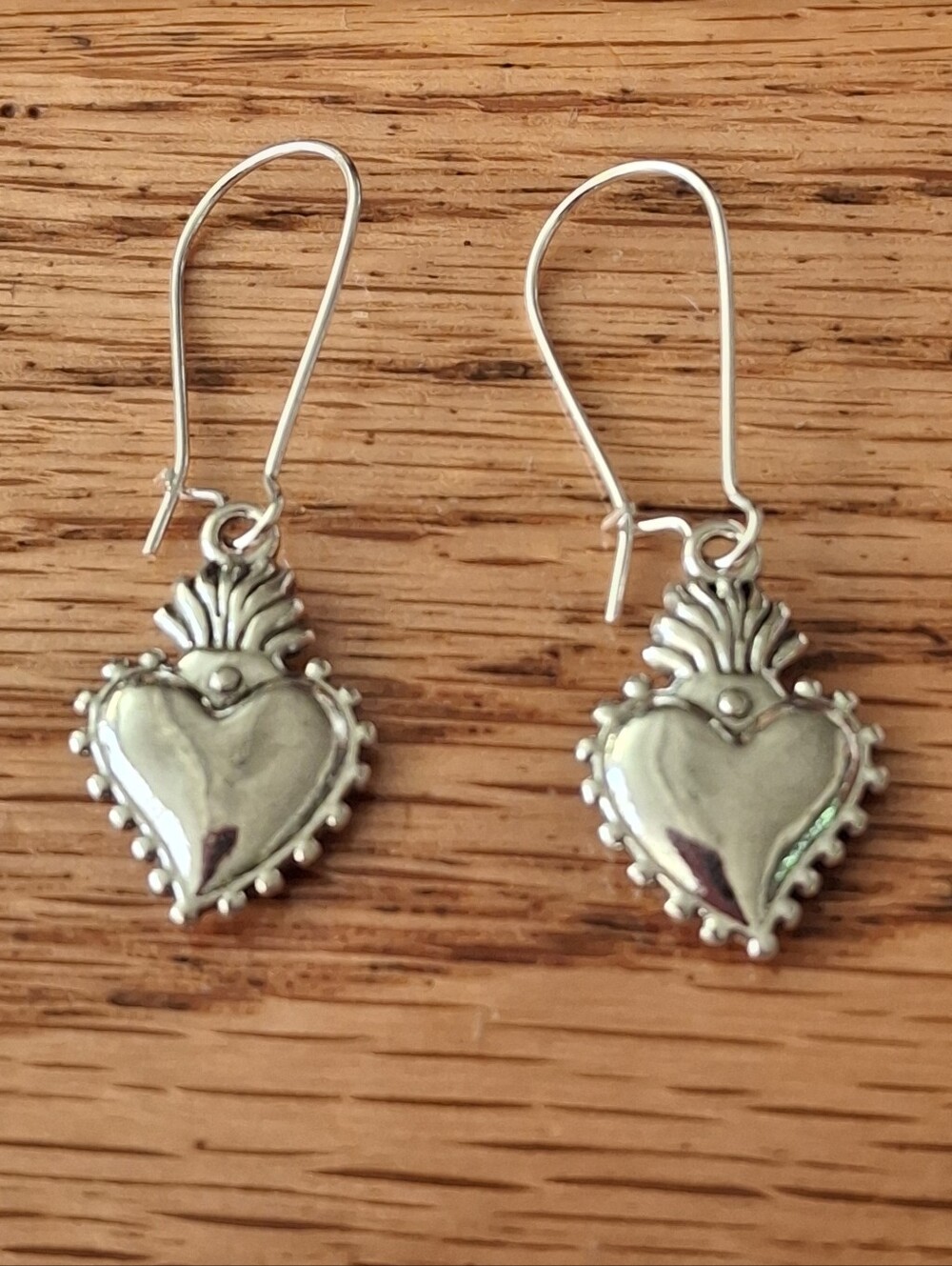 Silver Heart Drop Earrings